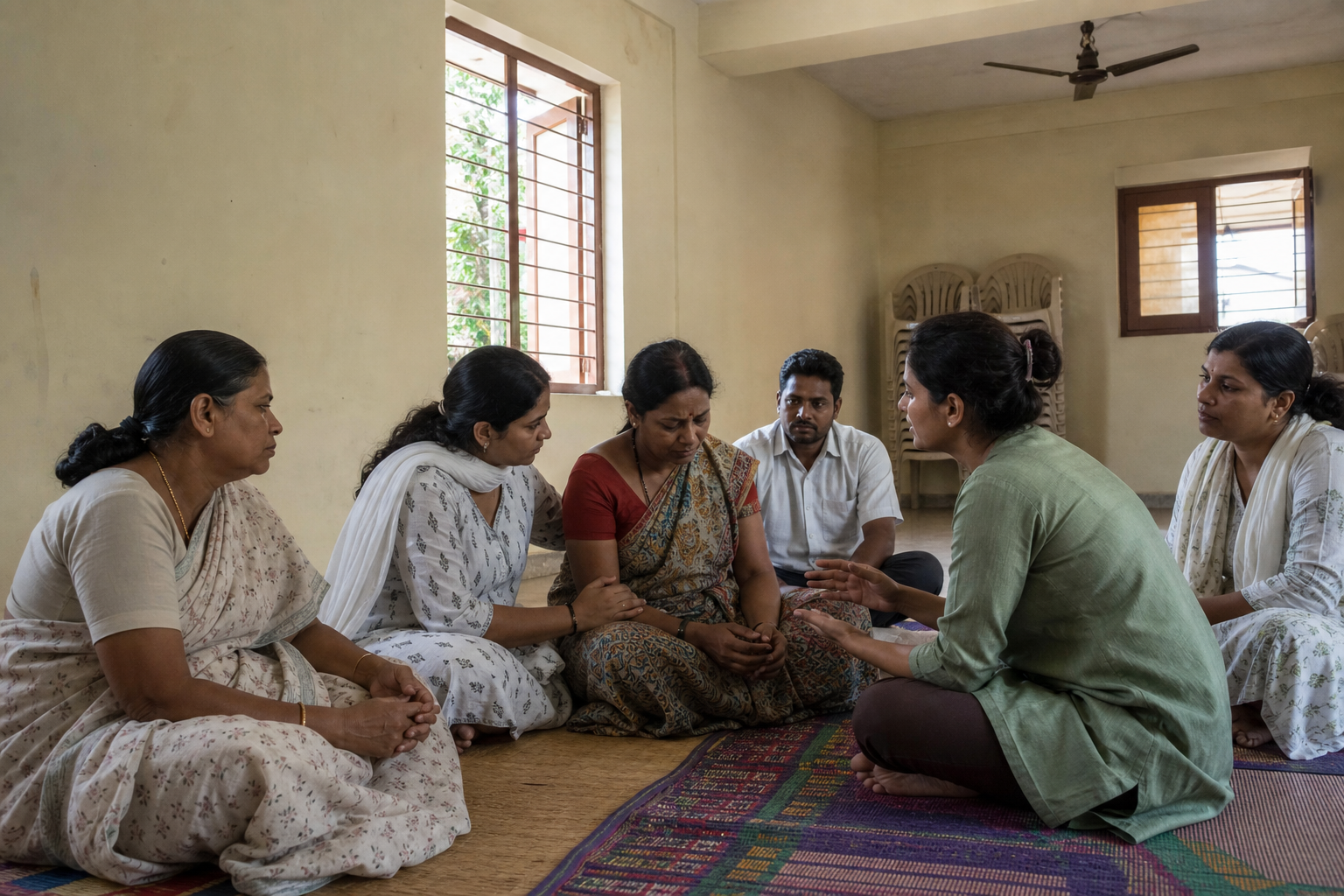 Indian community members in a support circle